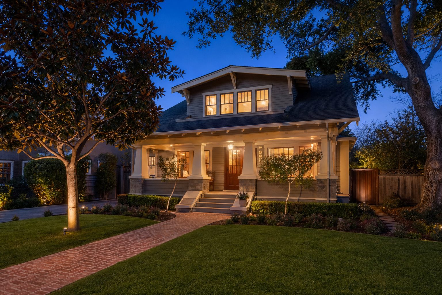 Craftsman home in Willow Glen, San Jose, at twilight