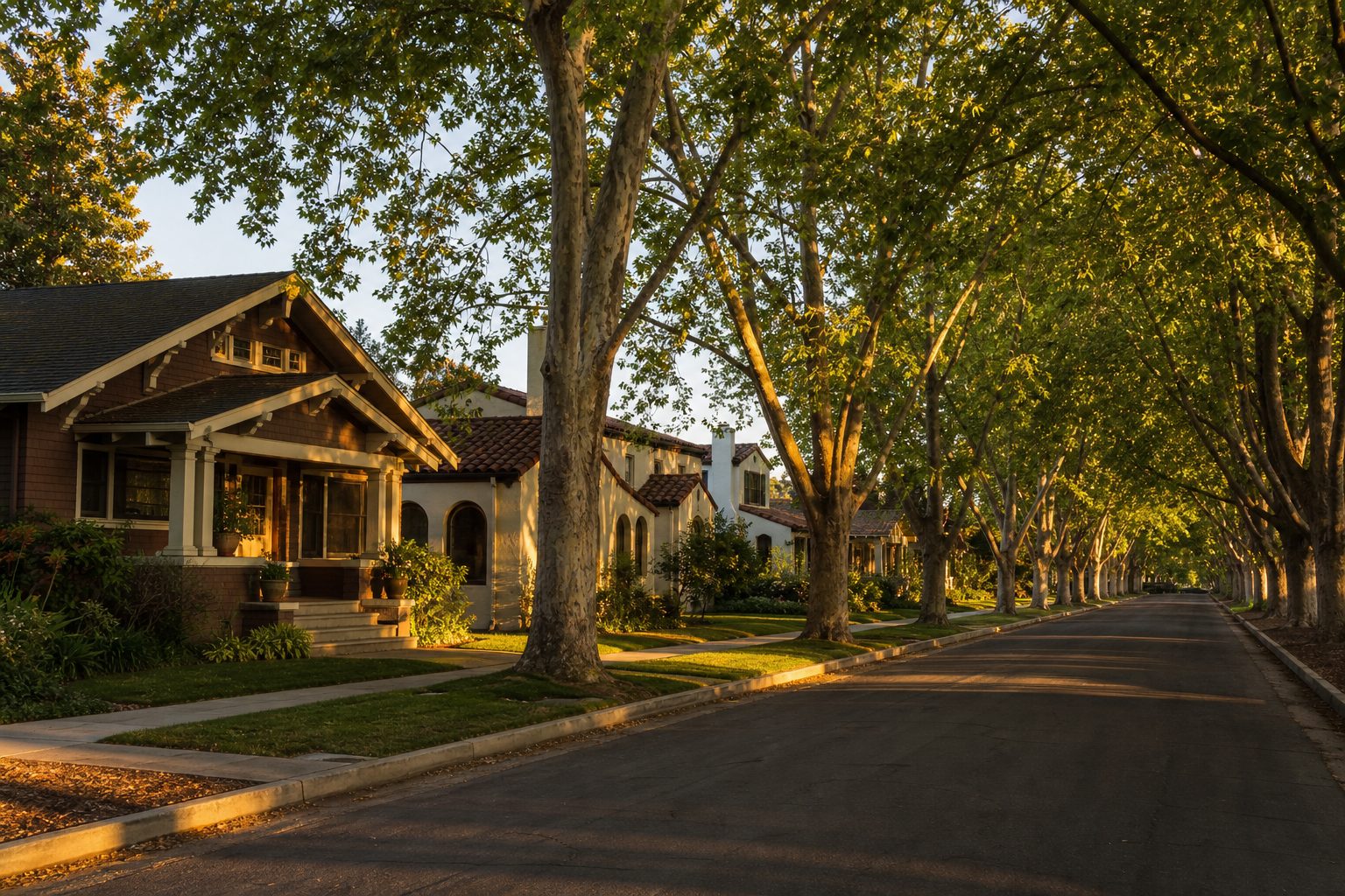 Tree lined street of Craftsman homes in Willow Glen